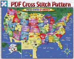 USA Map Cross Stitch Pattern / States Of America Map Cross Stitch Chart / United States Map Cross Stitch PDF Chart