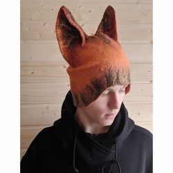felt hat Fox EARS, beanie hat animal design baby hat, Winter Accessories, Warm merino wool winter hat, animal ears hat,