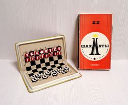 Soviet Pocket Magnetic Chess.Vintage Travel chess Simza.Rare Chess