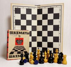 Soviet Antique Chess with chessboard. Russian Vintage chess