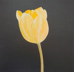 Tulip Original Painting, Yellow Tulip Original Wall Art, One Tulip Original Wall Decor, Yellow Flower Painting