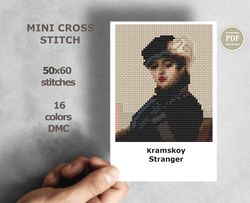 Mini cross stitch pattern Modern tiny art  Kramskoy  Stranger  Famous art Tiny miniature painting cross stitch PDF 190