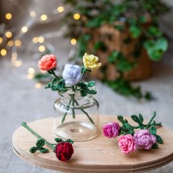 Miniature ROSE for dollhouse or diorama, Collectible Fairy garden miniature, Dollcollector gift idea tiny crochet flower