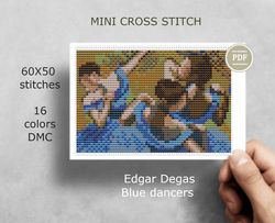 Mini cross stitch pattern Modern tiny art - Edgar Degas – Blue Dancers - Famous art Tiny miniature painting 191