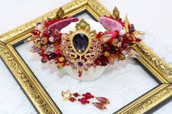 Beaded pink bridal crown Wedding tiara Event headdress Royal pink diadem Handmade crystal headband Glam gift for women