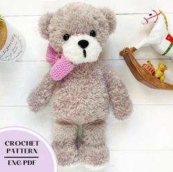 Crochet teddy Bear pattern toys. Amigurumi plush bear animal.