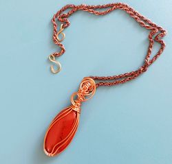 Womens Handmade Wire Wrapped Pendant with Red Jasper