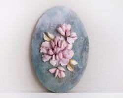 Peony painting Floral Shabby chic wall decor Soft pink flowers Sculpture art Mom Birthday gift Bedroom wall hanging