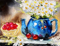 Original flower Oil Art Daisy Painting Impasto cherry Wall Art