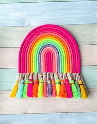 Large size17"*14".Neon rainbow macrame, Indie-style Room decor,Birthday Gift Best friend,Decor over the bed.