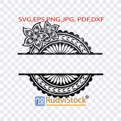 Tattoo Svg. Polynesian Svg | Samoan Flowers Svg Circle tattoo Border Designs for Logo.
