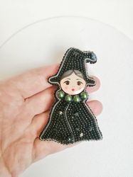 Black witch Halloween brooch
