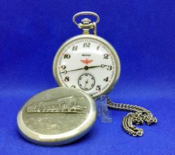 Vintage Pocket Watch Molnija Train. Rare Antique Mechanical watch