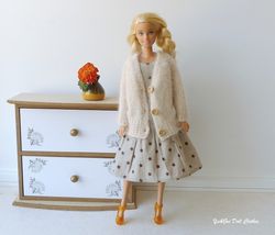 Barbie fashion doll beige 2 pcs clothes set 12 11,5 inches doll outfit Dress Knitted cardigan Jacket Outfit Brown Beige
