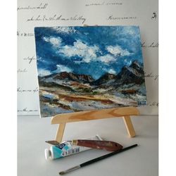 Peaks of the mountains Original oil painting Hand-painted impasto on Canvas Blue Skyscape