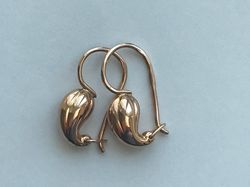 Vintage 14K Original Earrings Peppers USSR 583 Rose Gold with star without stone Soviet Retro Rare Russian Women jewelry