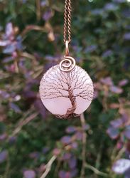 Wire Wrapped Rose Quartz Tree Of Life Necklace, 7 Year Anniversary Gift for Husband, Copper Anniversary Gift for him