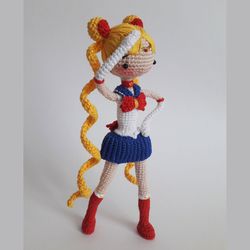 sailor moon doll, crochet doll, cat moon, handmade doll sailor moon, anime crochet doll