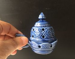 Church hand-made porcelain incense burner. with colored glaze, Hand made in Russia