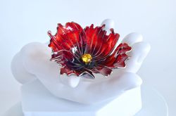 Red Poppy Hair Stick Transparent Hairpin Resin Accessory Bridal beautiful Wedding jewerly floral Gift Art Nouveau