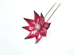 Red Flower HairPin Japanese Kanzashi Bright HairStick Transparent Resin Accessory beautiful Christmas jewerly Gift