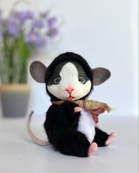 Mouse black/white handmade doll