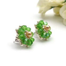 Green stud earrings for women Small seed bead stud earrings Sparkly stud earrings