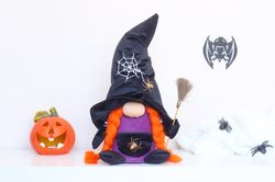 Halloween Gnome Witch hat with a broom