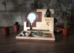 Personalized docking station Cell phone stand iPhone charging station Qi charge pad Watch stand Father's Day Gift Wooden