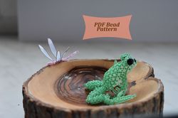 Green beaded frog, Beading instructions for beginners, beading tutorials, Beading pattern pdf, Beadwork pattern.