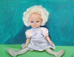 Still life painting, Studio art, Oil painting, original art, Portrait doll, Vintage doll