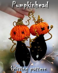 Pumpkin Head Knitting Pattern, Halloween cute toy, knitting guide, tutorial, knitting amigurumi, doll knitting pattern