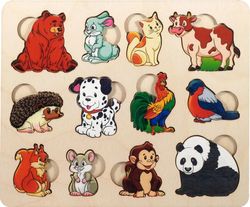 Wooden Puzzle - animals and food, Toddler Toys Age 2 3 4 5 year, Wood Montessori animals Stack Board game, preschool