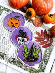 set coasters halloween for mugs table setting epoxy resin handmade stand for candles under perfumes plates for jewelry