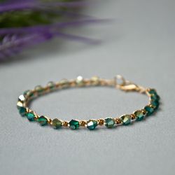 Emerald green rosary style bracelet Dainty glass beaded bracelet Unique gift love one