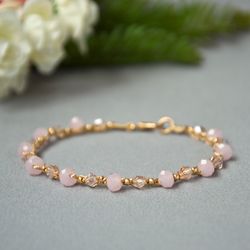 Cute pink glass bead crochet bracelet Summer beaded bracelet Rosary style bracelet