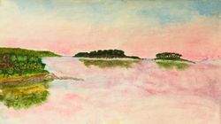 Pink sunset on sea 1 seascape watercolor painting