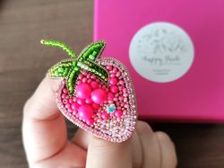 Strawberry jewelry pin, handmade jewelry Strawberry brooch