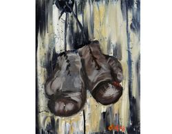 Boxing Gloves Painting Impasto Original Oil Painting MMA Wall Art Sport Artwork Box Gloves Art Boxing Above Sofa Art by