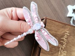 Pink Dragonfly jewelry brooch beaded