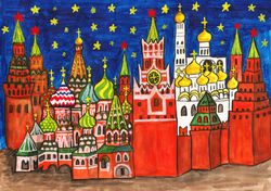 Moscow Kremlin 2 gouache painting