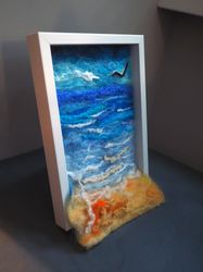 Beach Painting,Seaside picture, Needle felting,Felted Landscape, wet felting wool ,felting wool,felt picture,Wall Art