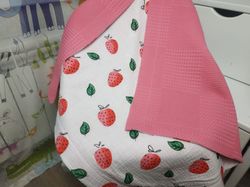 Strawberry blanket, baby girl blanket, cotton blanket, waffle baby blanket, personalised blanket, new baby gift