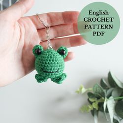 Crochet frog keychain pattern PDF, kawaii frog, cottagecore, amigurumi animals tutorial