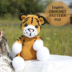 Crochet tiger pattern PDF, plush amigurumi animals tutorial, easy toy pattern
