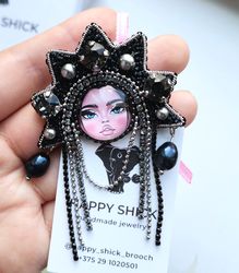 Black nesting dolls jewelry brooch, Black princess pin
