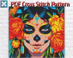 The Day Of The Dead Cross Stitch Pattern / Halloween Cross Stitch Pattern / Woman Cross Stitch Pattern / Printable PDF