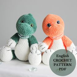Dinosaur crochet pattern PDF, plush amigurumi animals tutorial, stuffed cute dinosaur, dragon pattern