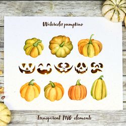 Watercolor Halloween pumpkins clipart,  Jack-o'-lantern constructor