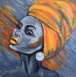 Black Queen Painting African Woman Original Art Portrait African American Art by ArtRoom22